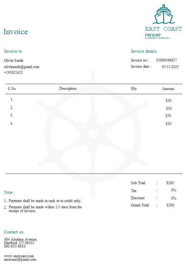 Free Shipping Invoice Template PSD template